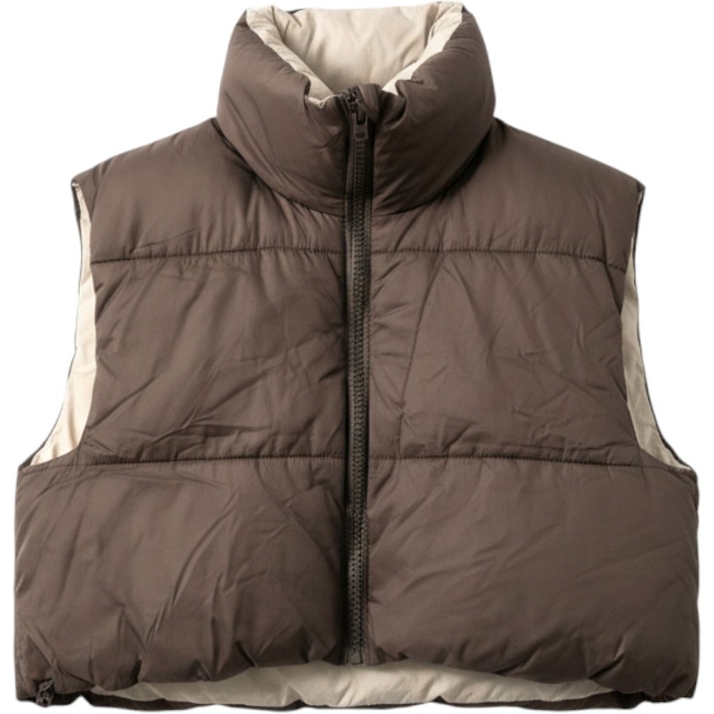 Zara Reversible Puffer Vest Women Small green and gray Cropped Zip Up